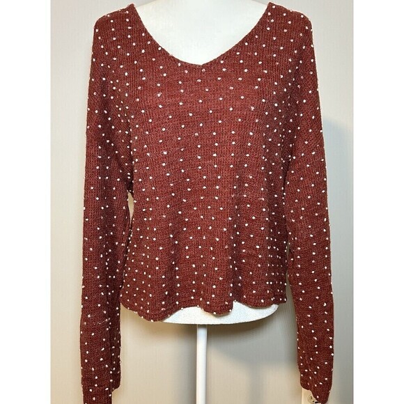 Papermoon Sweaters - Papermoon Twist Back Sweater Crimson White Pom Pom Size Large